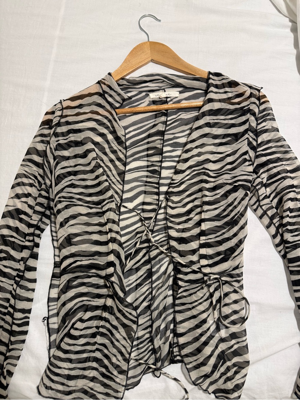 Sheer Zebra Print Wrap Top - Black & Cream
